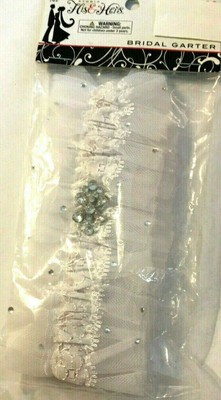 Studio His & Hers BRIDAL Garter With Stones White Satin Lace Ribbon Designs New