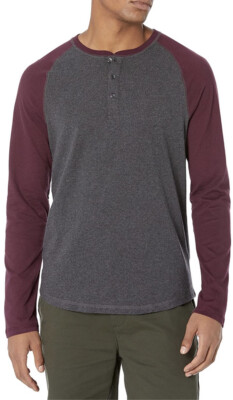 AMAZON ESSENTIALs Mens Long Sleeve T-Shirt  XLarge 1/4 Button Slimfit New #D1