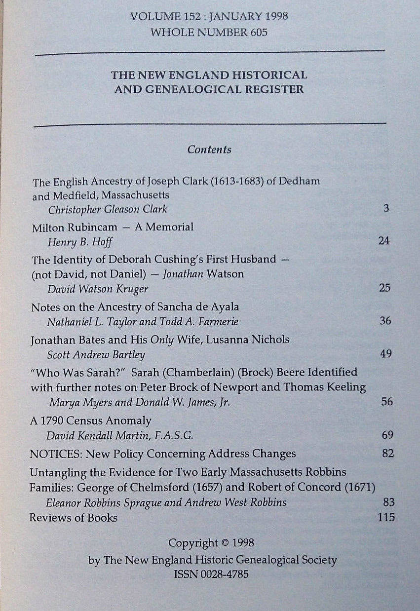 NE Genealogy Clark Rubincam Cushing Sancha de Alaya Bates Nichols Brock Keeling