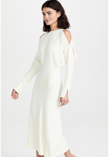 Pre-owned Victoria Beckham White Cream Cold Shoulder Dolman Sleeve Midi Dress Sz 4us $1390