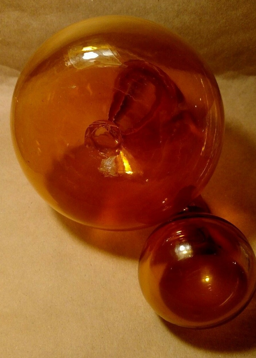 vintage round amber hand blown glass decanter with matching stopper