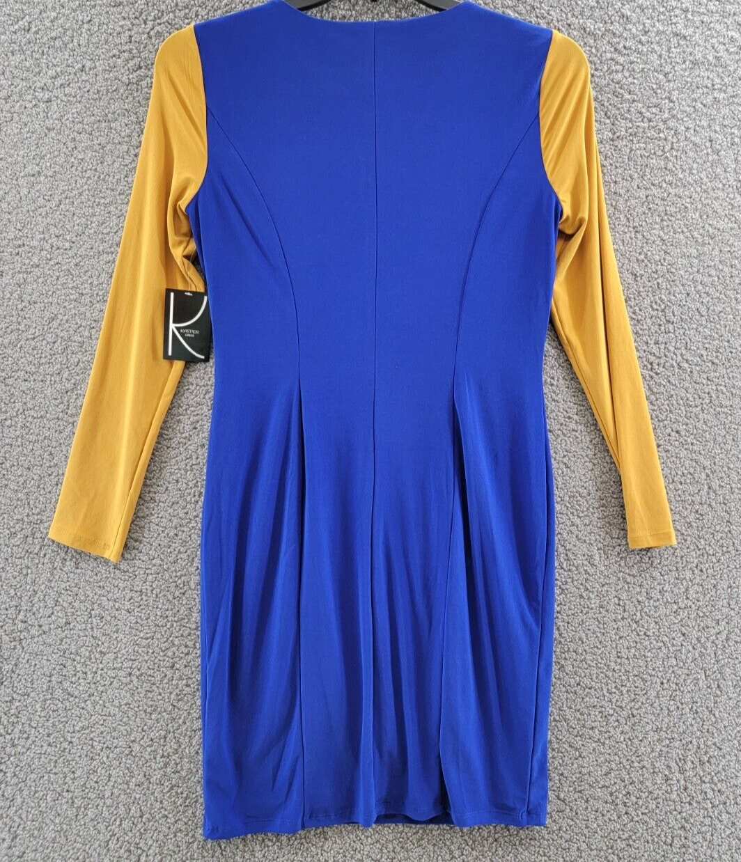 KASPER Colorblock Knot-Neck Sheath Dress Women's S Royal Blue/Gold Pullover L/S - Picture 9 of 12