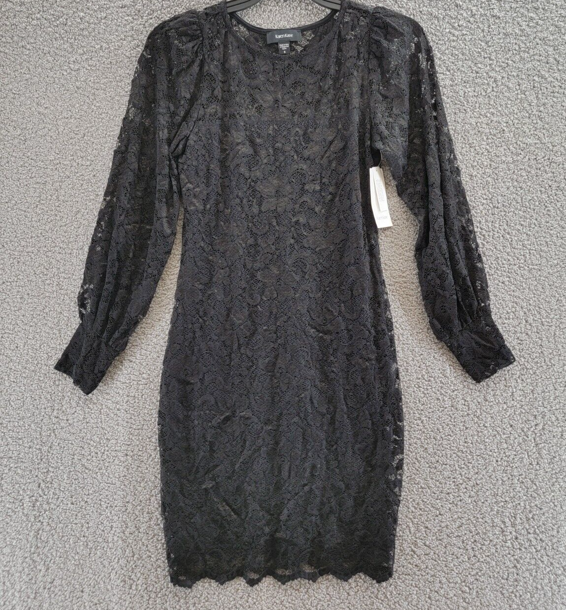 Karen Kane Lace Boat Neck Shift Dress Women's S Black Scalloped Hem Pullover L/S - Picture 2 of 15