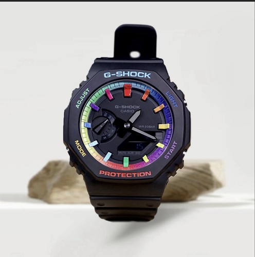 Pre-owned G-shock Casio Shock Black Rainbow, Casio Custom Watch Casioak Mod Modified Watch