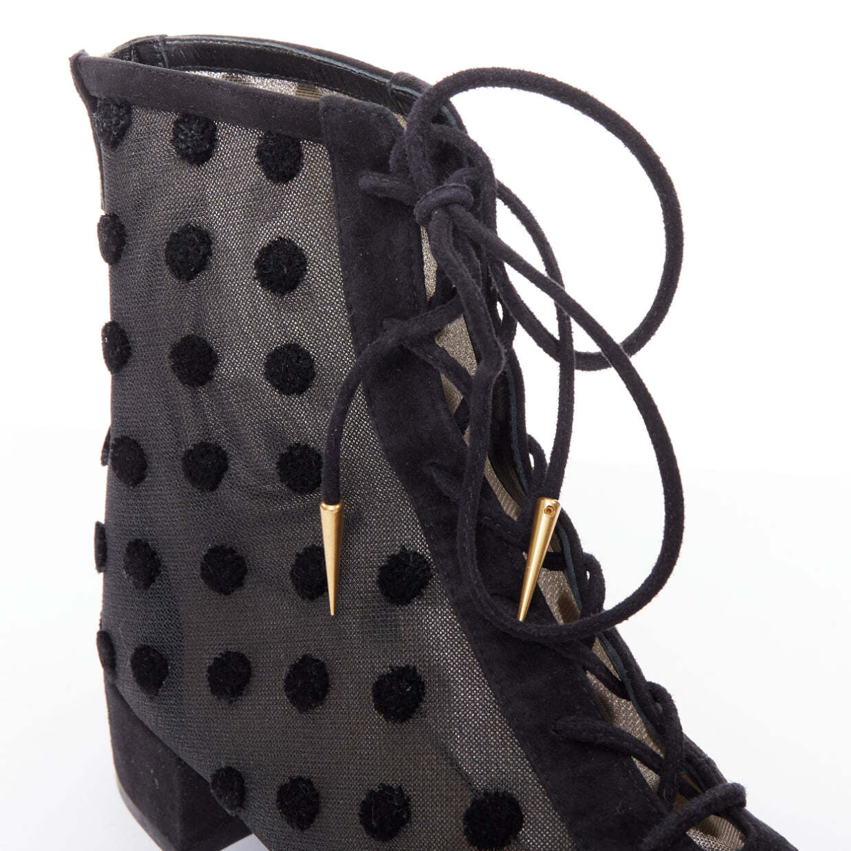 DIOR Naughtily-D black polka dot mesh gold tip ankle boots