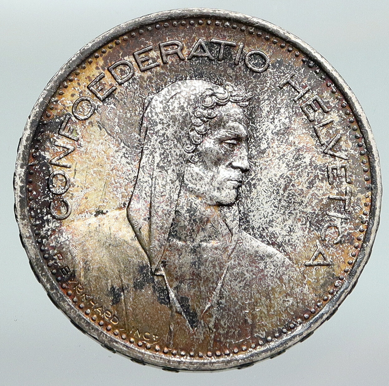 1954 B Switzerland Founding HERO WILLIAM TELL 5 Francs Silver