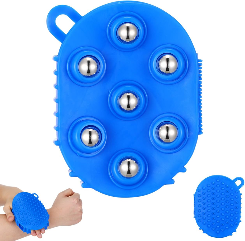 Massage Gloves with 7 Steel Balls – 360° Rotating Back Roller Brush for Lymphati