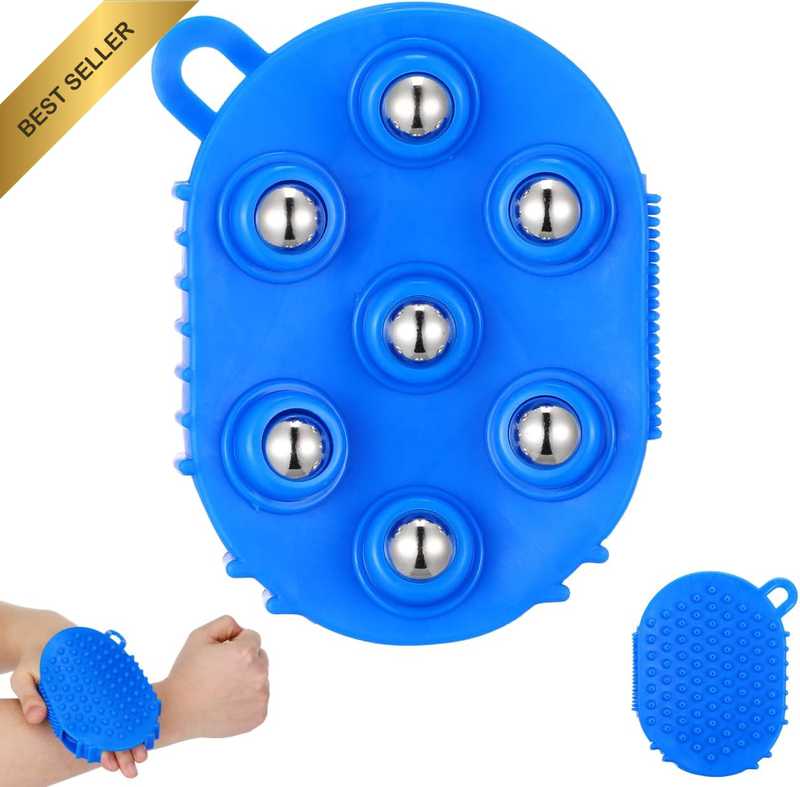 Palm Shaped Handheld Massager Brush with 7 Rotating Roller Balls for Body Cellul