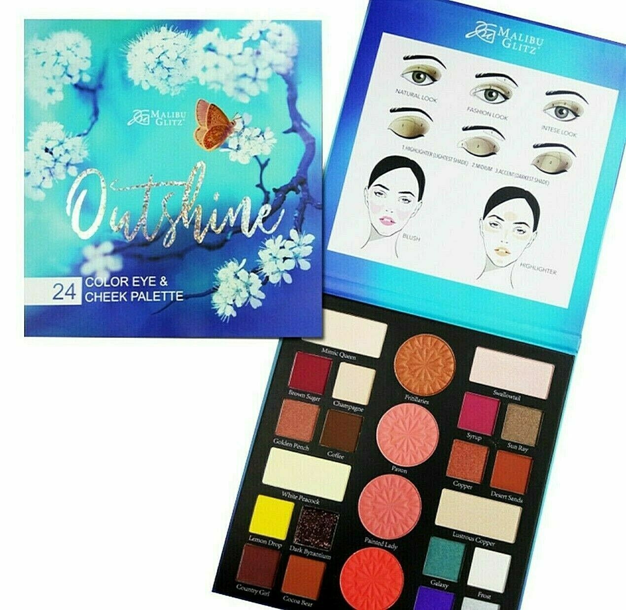 Malibu Glitz Outshine Makeup Palette (24 Colors Eye & Cheeks