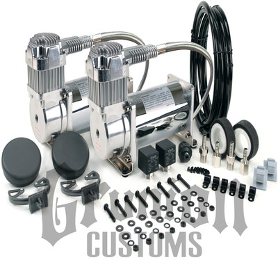 Viair 380C CHROME Dual Pack Compressor Kit 200 PSI Train Horns Air Ride Bagged
