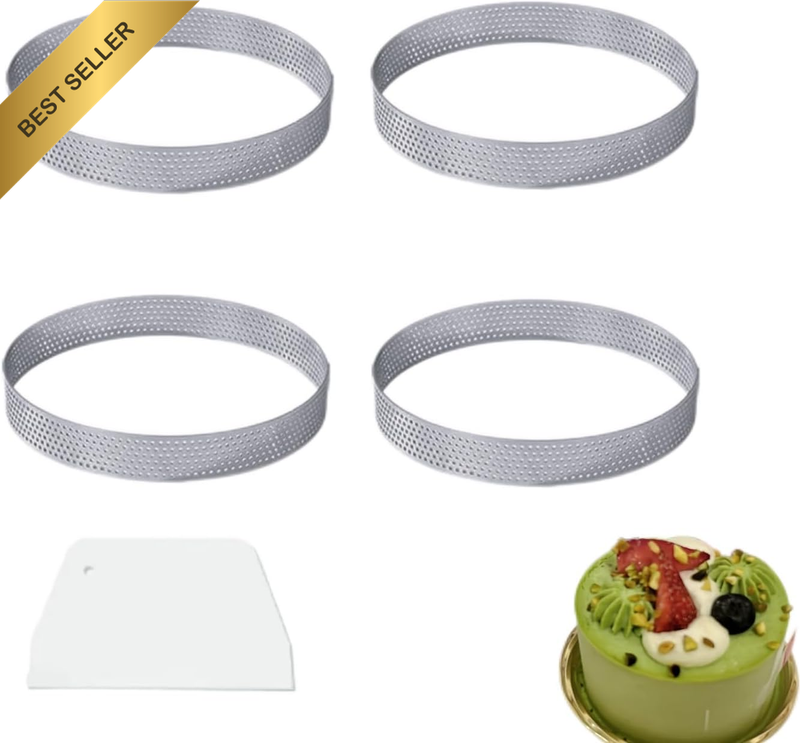 4 Packs of Tart Rings (8Cm), 430 Stainless Steel Tartelette Moulds, Perforated C