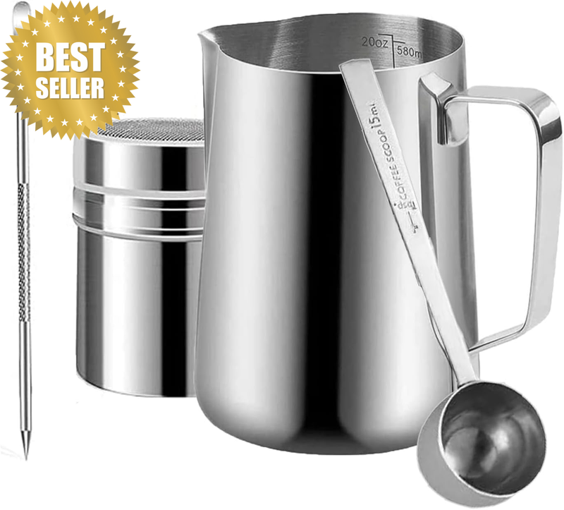 Milk Frothing Pitcher,20Oz/600Ml Milk Frother Cup Set,Stainless Steel Espresso M