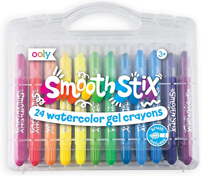 Gel Crayons - Set of 25 Watercolor Crayons for Kids & Adults with Paint Brush & 