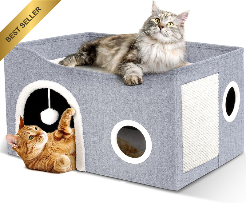 Foldable Cat House,Cat Beds for Indoor Cats, Soft & Warm Indoor Cat House with B