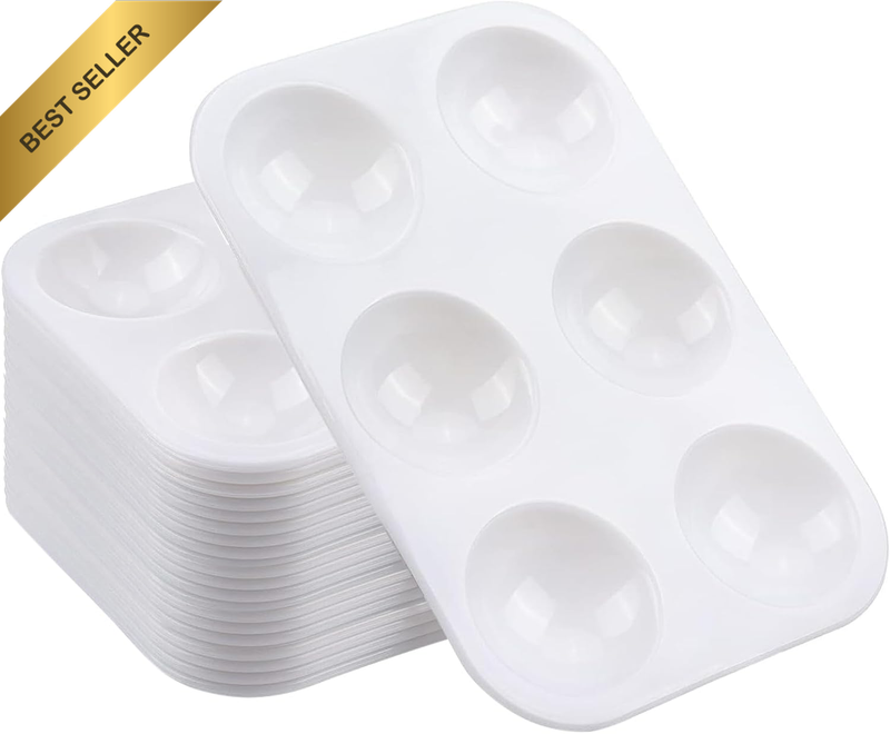 40 PCS White Paint Tray Palettes, Plastic Watercolor Paint Pallets with 6 Wells