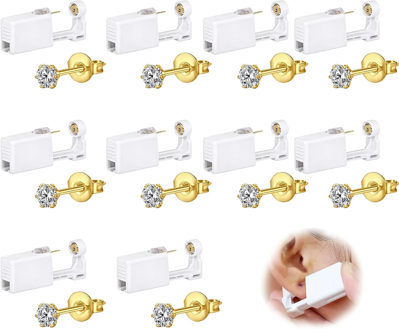 10 Pcs Ear Piercing Kit, Ear Piercing Gun, Gold | Self Piercing Tool Set, Gold P