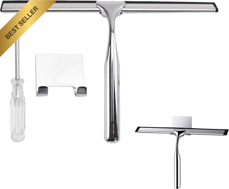 Stainless Steel Shower Squeegee with 25Cm Wide Rubber Blade，A Screwdriver and Ad