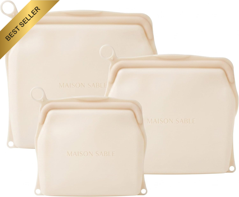 Reusable Silicone Food Storage Bags Set of 3 – Platinum Silicone, Leakproof Pinc