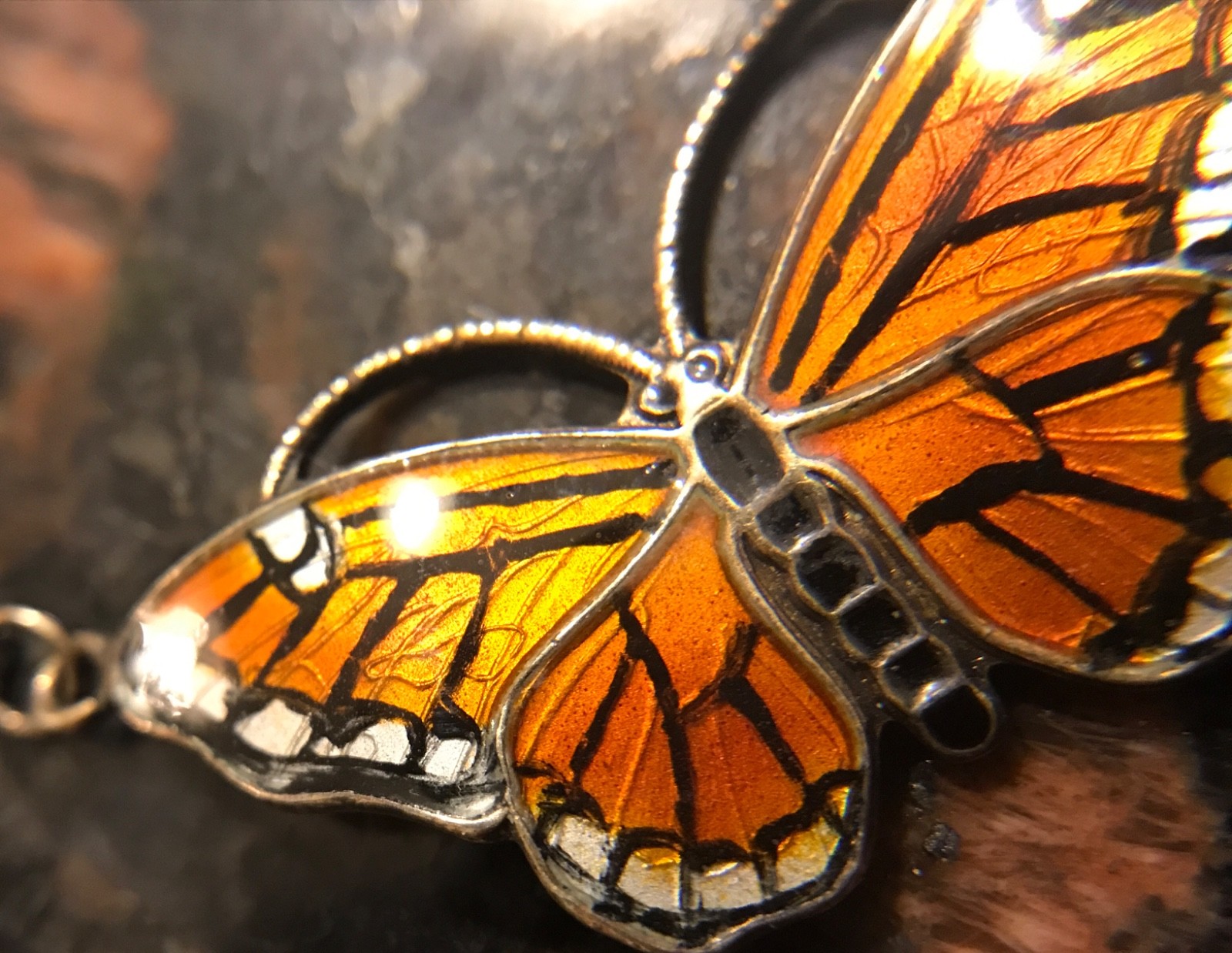 Scandinavian Sterling Monarch Enamel Finn Jensen Butterfly Necklace Norway