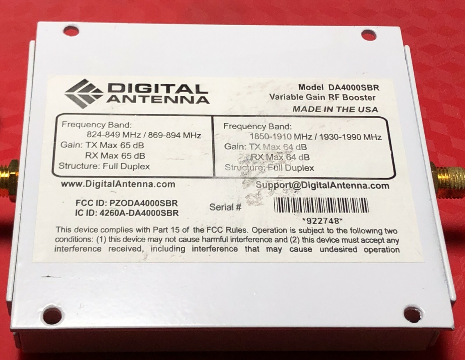 Digital Antenna PowerMax 3 Watt 65dB Gain Dual-Band Wireless Cellular Amplifier