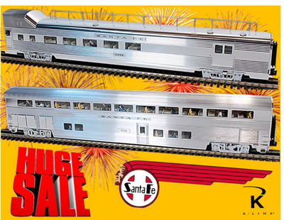 KLINE 4630R ATSF 21'' ALUM HIGH LEVEL(HL) TRANSITION CAR & (HL)STEPDOWN COACH C10