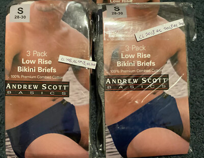 2 Packs Andrew Scott Low Rise Bikini Briefs, Size Small (28-30 )100% Cotton,new