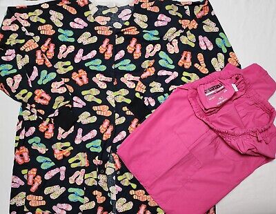 Women XL Scrub Set-Pink Essential Medical Uniforms Bottoms/Tafford Jacket