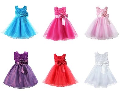 Girls Bridesmaid Dress Baby Flower Kids Party Rose Bow Wedding Dresses Princess