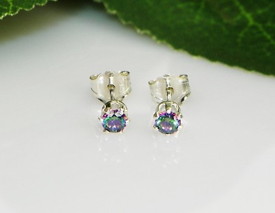 Rainbow Fire Mystic Topaz Round Sterling Silver Stud Earrings