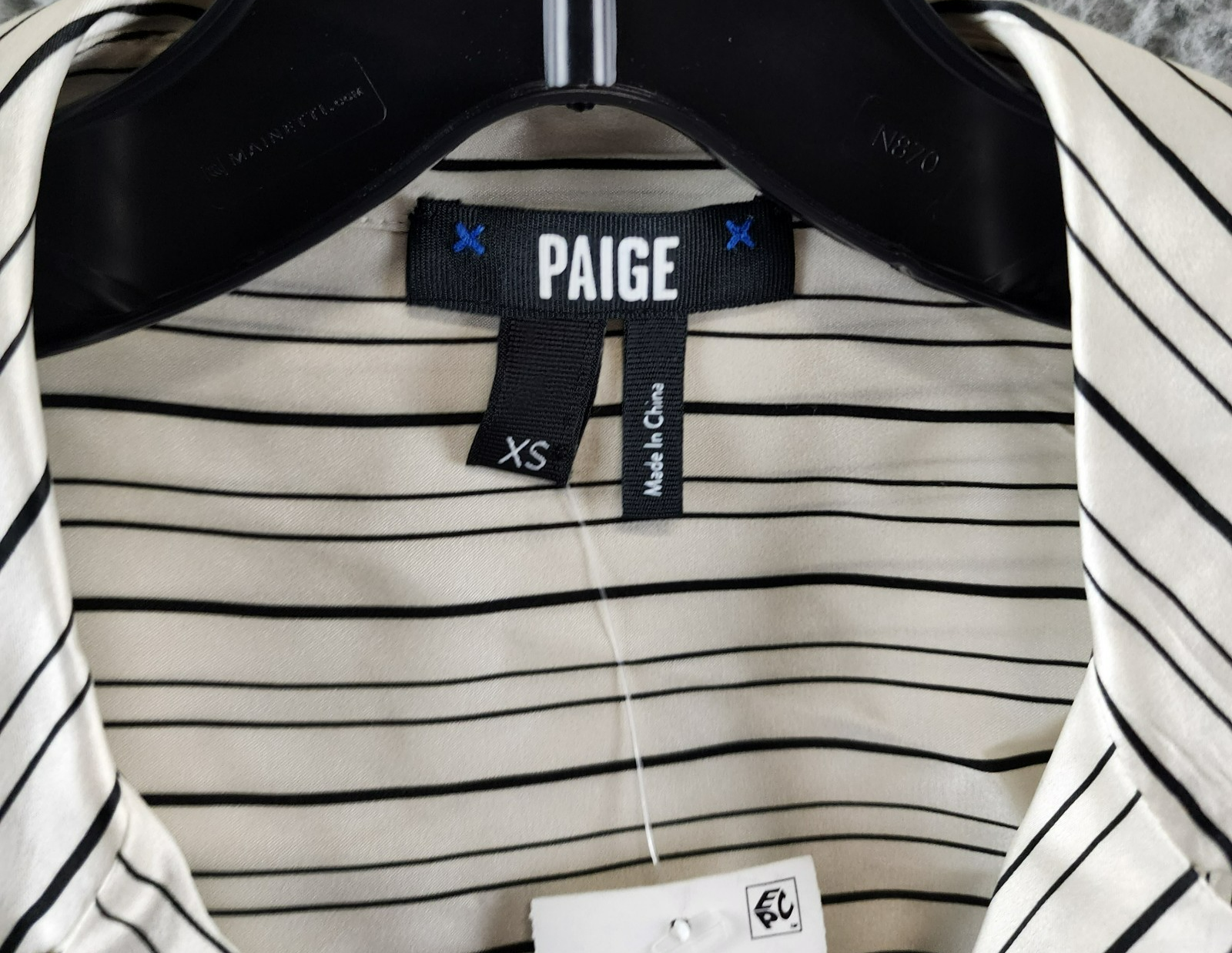 PAIGE Capriana Striped Silk Shirt Women's XS Antique White/Black Long Sleeve - Picture 5 of 14