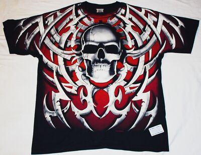 Skull with Blades 2 Sided Adult T-Shirt Size XL Liquid Blue 1998 NEW UNWORN