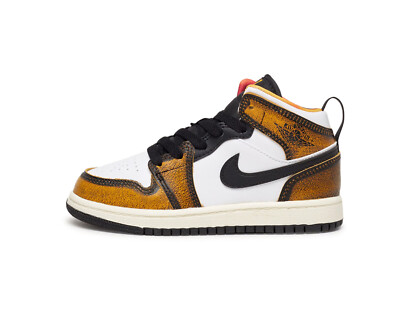 Little Kids Jordan 1 Mid SE Wear Away Black/Taxi-White-Sail (DQ8419 071)