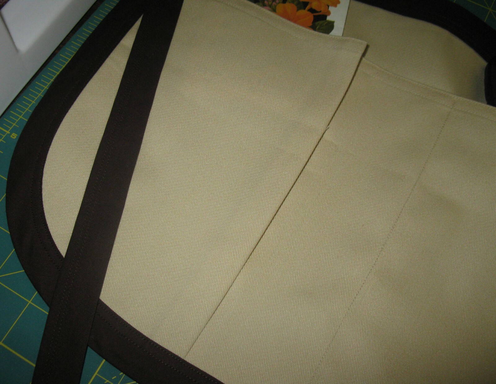 Handmade  Half Apron for Work ~ Shop ~ Crafts ~ Twill w/ Brown Trim