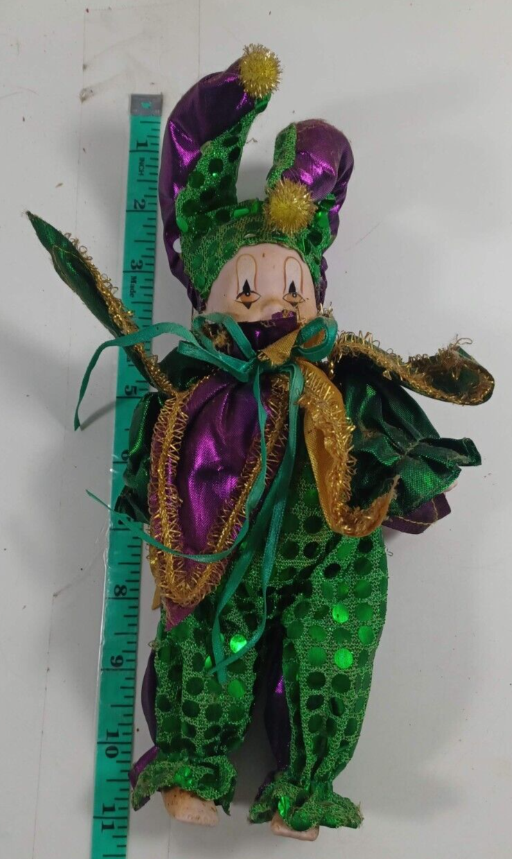 Porcelain Baby Clown Doll Mardi Gras Purple New Orleans Good Luck Doll good