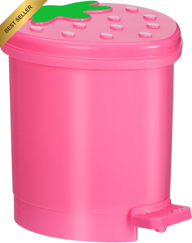 Mini Strawberry Trash Bin 4.13X3.54In Desktop Trash Can with Lid Pink Plastic Wa