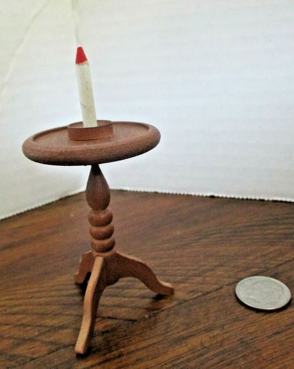 Vintage Early American Style Round Wooden Candle Table 3 Legged Rare & Wonderful