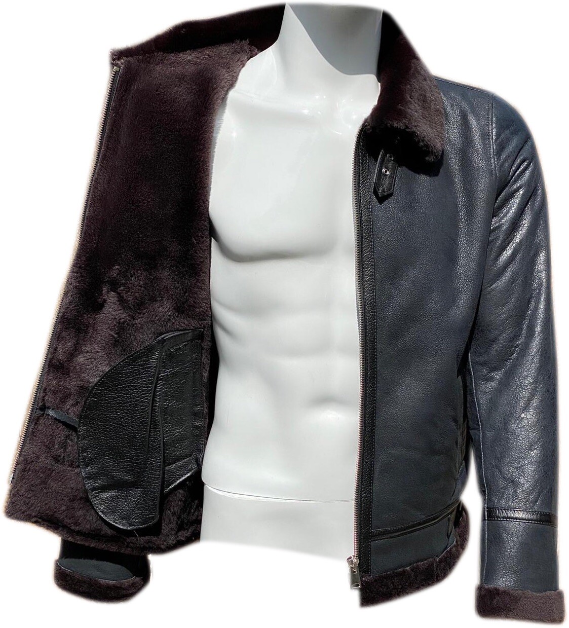 Pre-owned Flight B3 Men 100% Sheepskin Shearling Leather Aviator Bomber Jacket Lambskin Coat Usa In Black