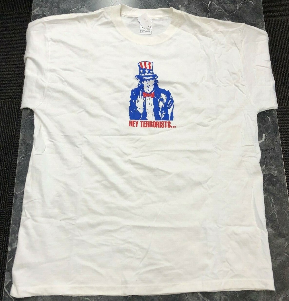 Vintage T Shirt - Hey Terrorists America XL White Red