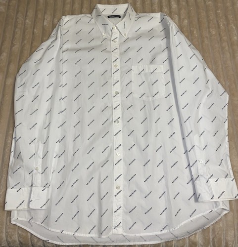 Balenciaga All Over Logo Long Sleeve Button Up Shirt Size 41