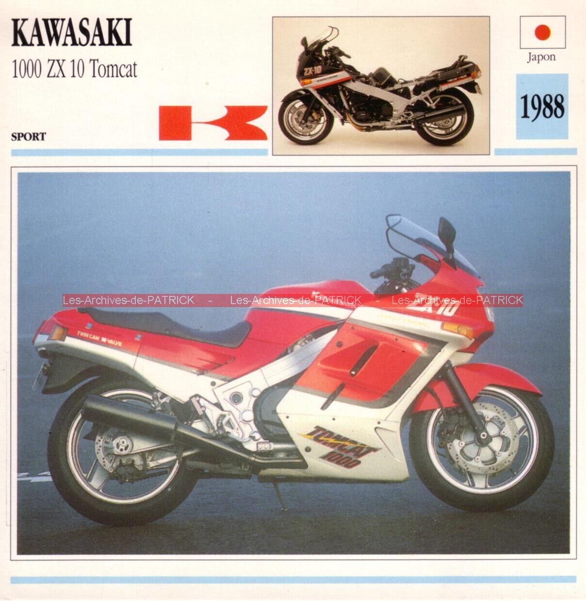 KAWASAKI ZX-10 1000 Tomcat ZX10 1988 (1988-1990) : Fiche KAWASAKI ZX-10 1000 Tomcat ZX10 1988 (1988-1990) : Fiche