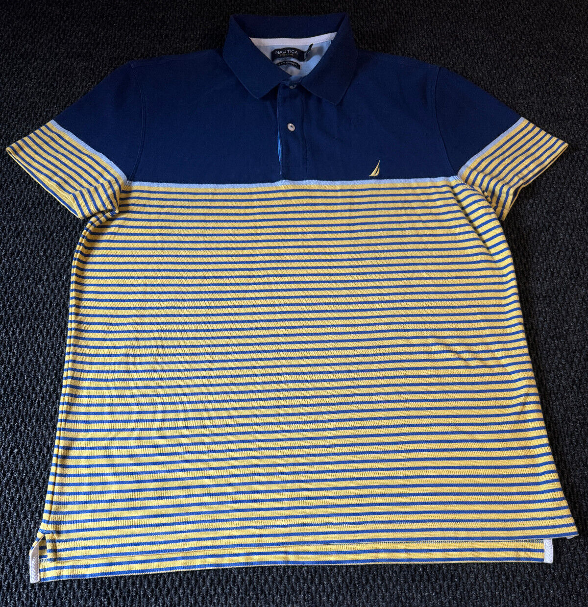 Nautica A Bit Trimmer Short Sleeve Polo Mens XL Blue Yellow