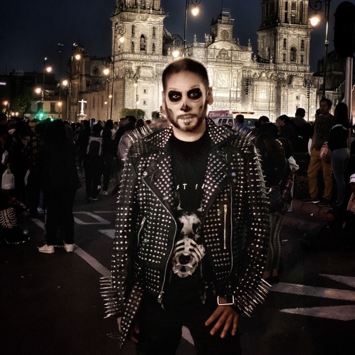 Pre-owned Handmade Men Women Punk Black Heavy Full Long Spiked Studded Motorcycle Leather Jacket