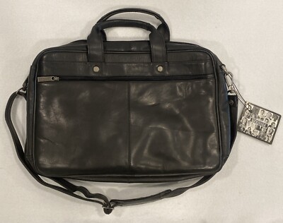 Kenneth Cole Reaction Leather Briefcase Laptop Computer Bag Case Black