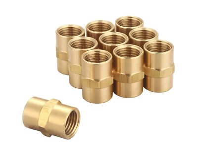 Brass Coupling 1/4in NPT Female x 1/4inch NPT Female Hex Head Pipe Fitting 10Pac