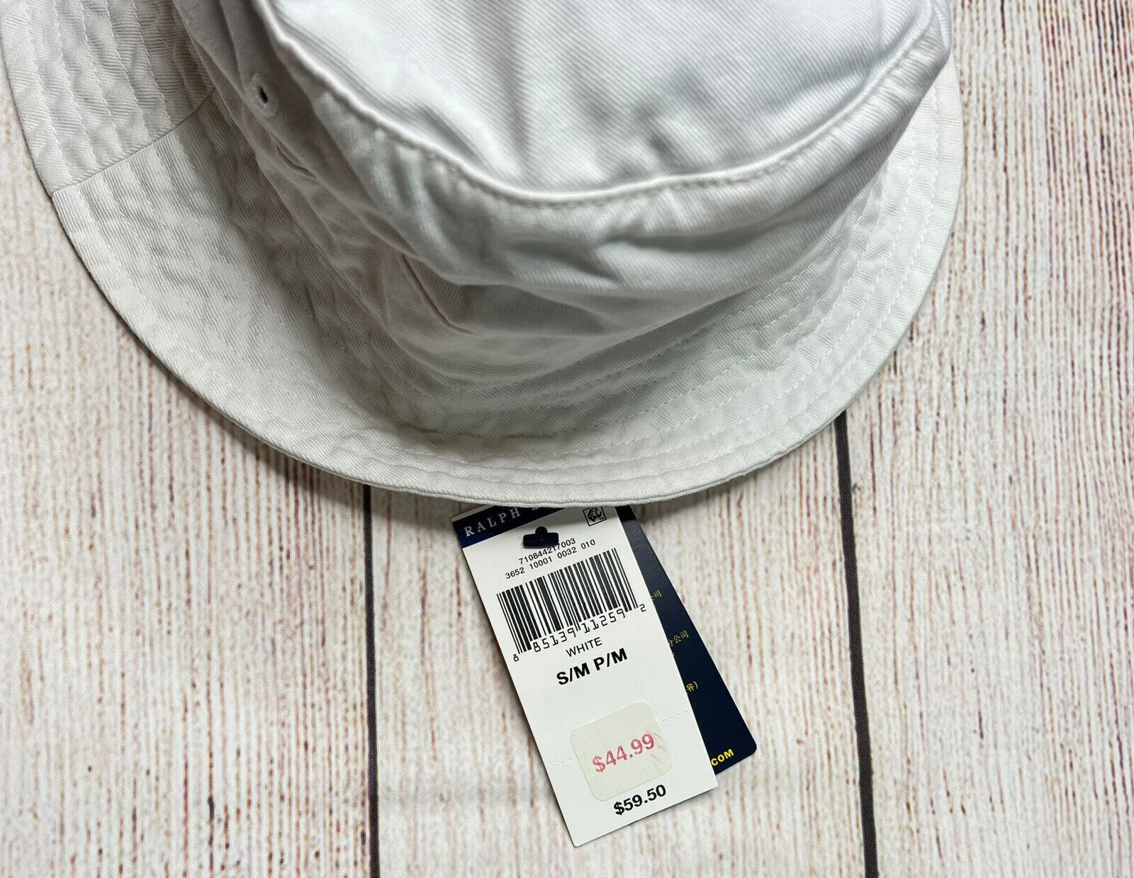 Polo Ralph Lauren Men Bucket Hat White Solid Pattern Bear Logo Authentic S/M L/X