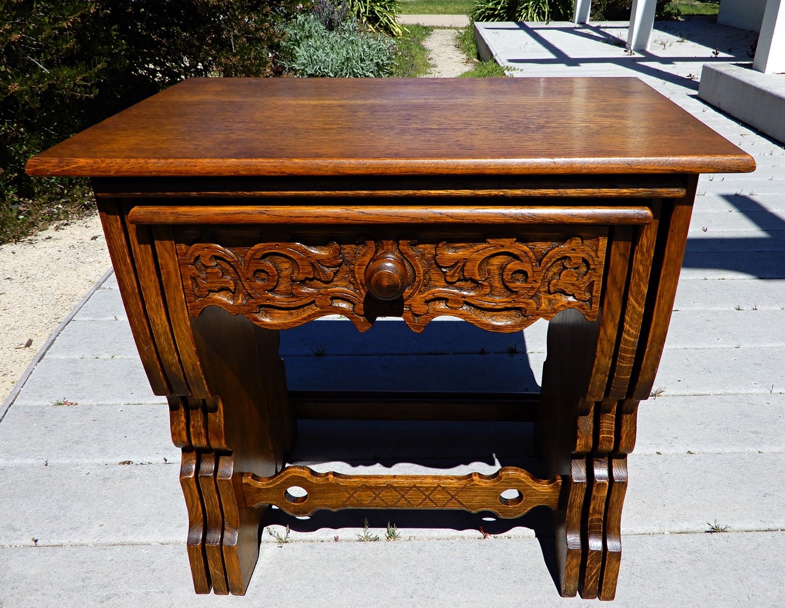 Superb & Rare 1930's Hand-Crafted German Oak Nesting Tables (Set of Three)
