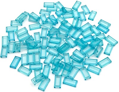 Lego 100 New Trans-Light Blue Tiles 1 x 2 Flat Smooth Water Transparent Pieces 