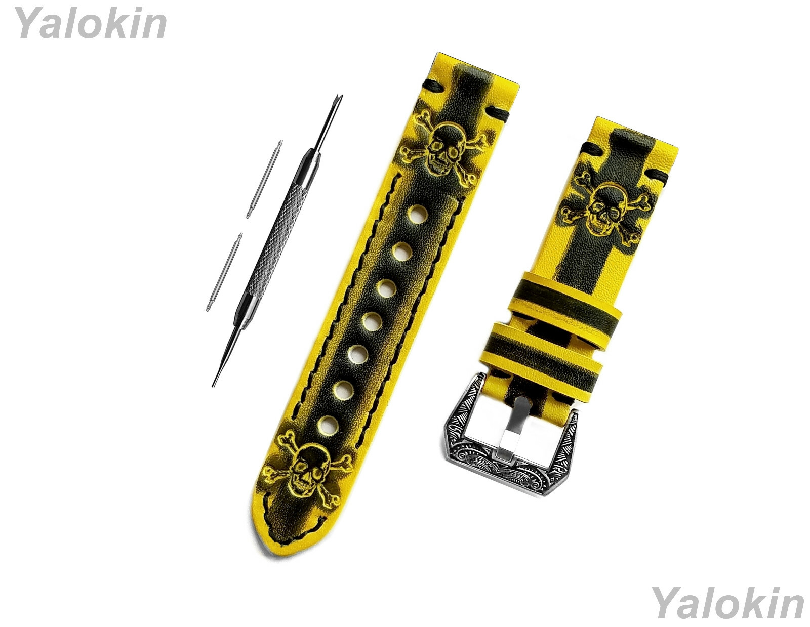 有名な高級ブランド Yellow Watch Huawei for Strap Band Crossbones Skull Black & その他