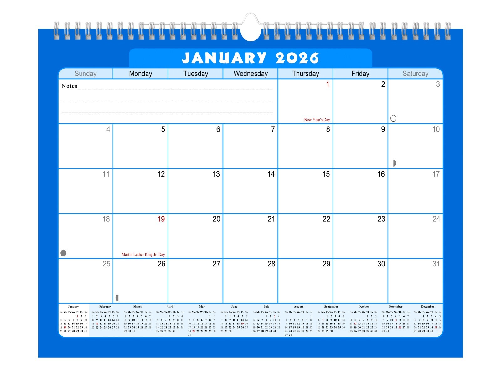 カレンダー 専用 2026 Monthly Spiral-Bound Wall/Desk Calendar - 12 Months