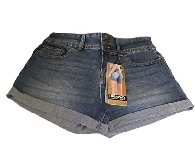 Highway Jeans Shorts Womens 5/6 Juniors Blue Denim Boyfriend 5 Pocket Button Zip